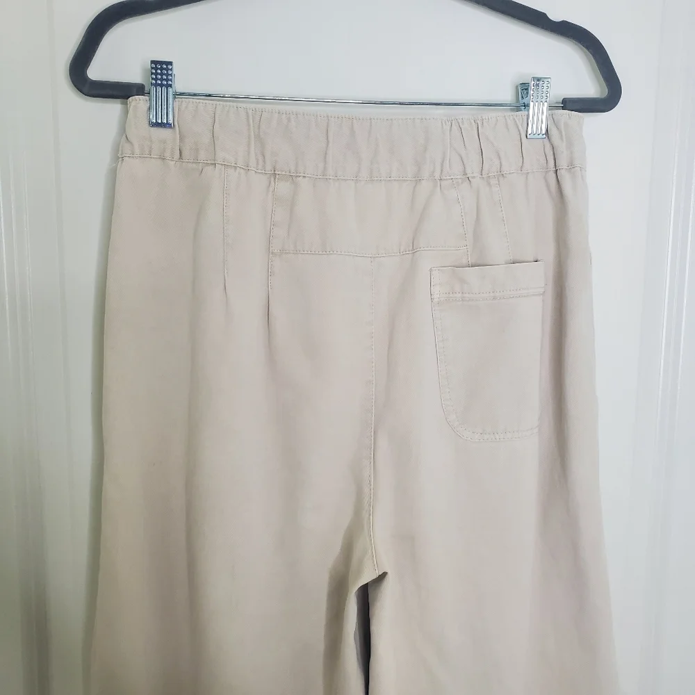 Free People After Love Cream White Mid Rise Slouchy Wide Leg Cuff Trouser Pants